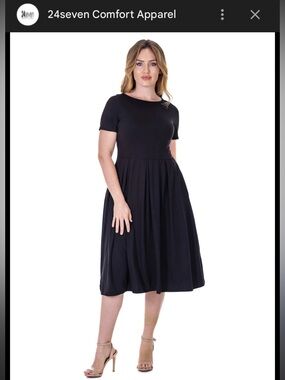 24/7 Comfort Apparel Black Midi short sleeve dress with pocket detail